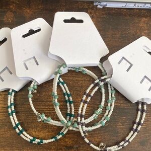 Elegant Beaded Bracelet Set - Green, White, Purple